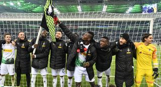 Breel Embolo celebrates with his Borussia Monchengladbach team-mates