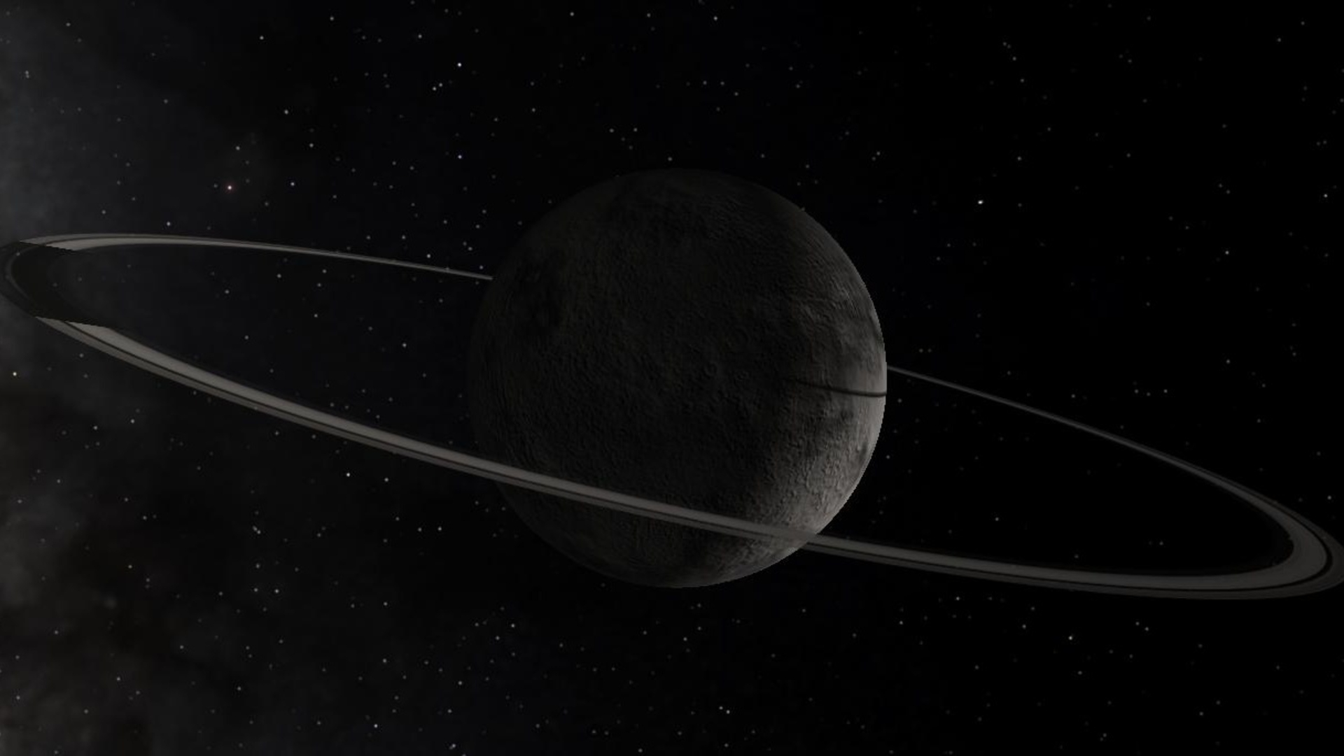 A dark planet surrounded by dark rings in the darkness of space