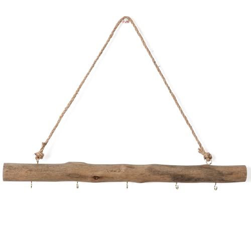 Byher 15-Inch Driftwood Wall Hanging Jewelry Hanger - Rustic Wood Logs Hanging Branch Decor With 5 Hooks, Handcrafted From Natural Drift Wood Pieces for Crafts (rustic)