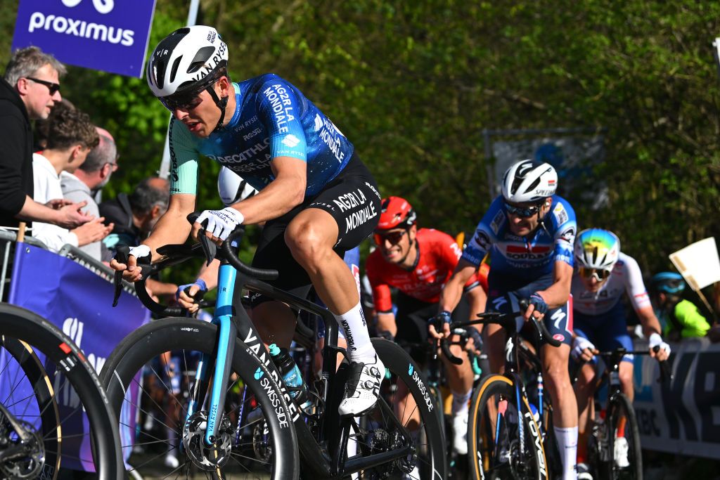 OVERIJSE BELGIUM APRIL 10 Benoit Cosnefroy of France and Decathlon AG2R La Mondiale Team competes during the 64th De Brabantse Pijl La Fleche Brabanconne 2024 Mens Elite a 1952km one day race from Leuven to Overijse on April 10 2024 in Overijse Belgium Photo by Luc ClaessenGetty Images