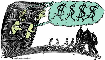 Political Cartoon U.S. Migrant Children ICE Camps Private Prison Profits