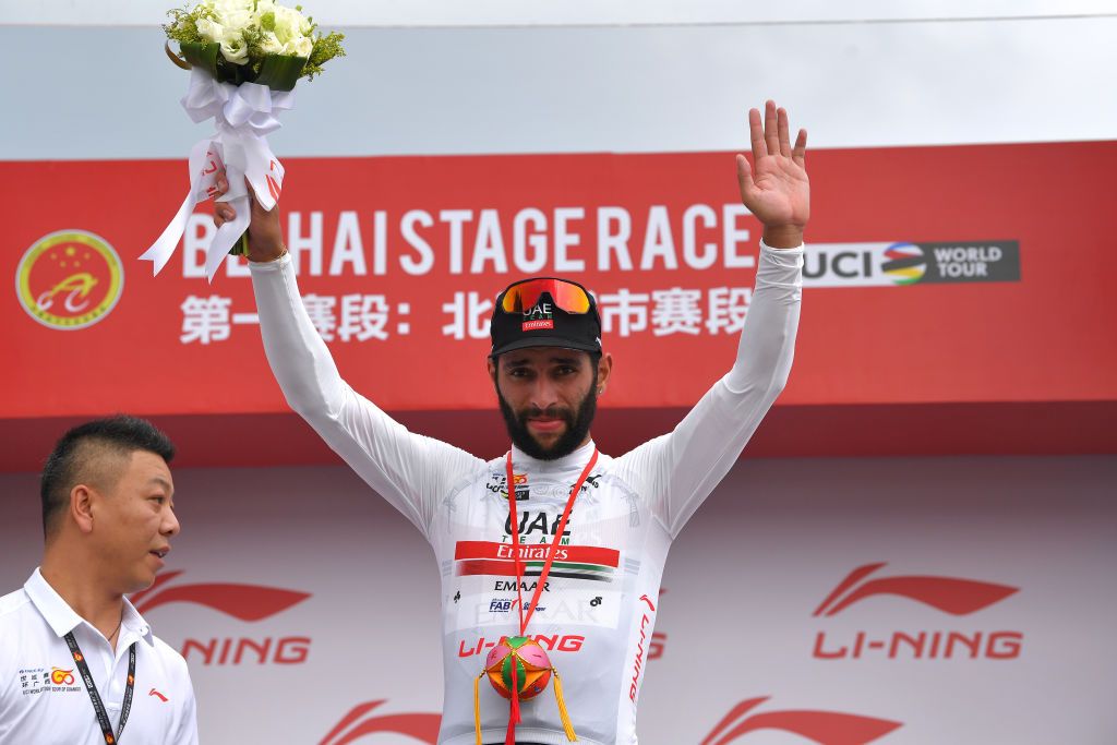 Fernando Gaviria (UAE Team Emirates) on the Tour of Guangxi podium