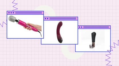 a collage image of three of the best accessible sex toys, including the Kurve, the Doxy Wand, and the DiGiT