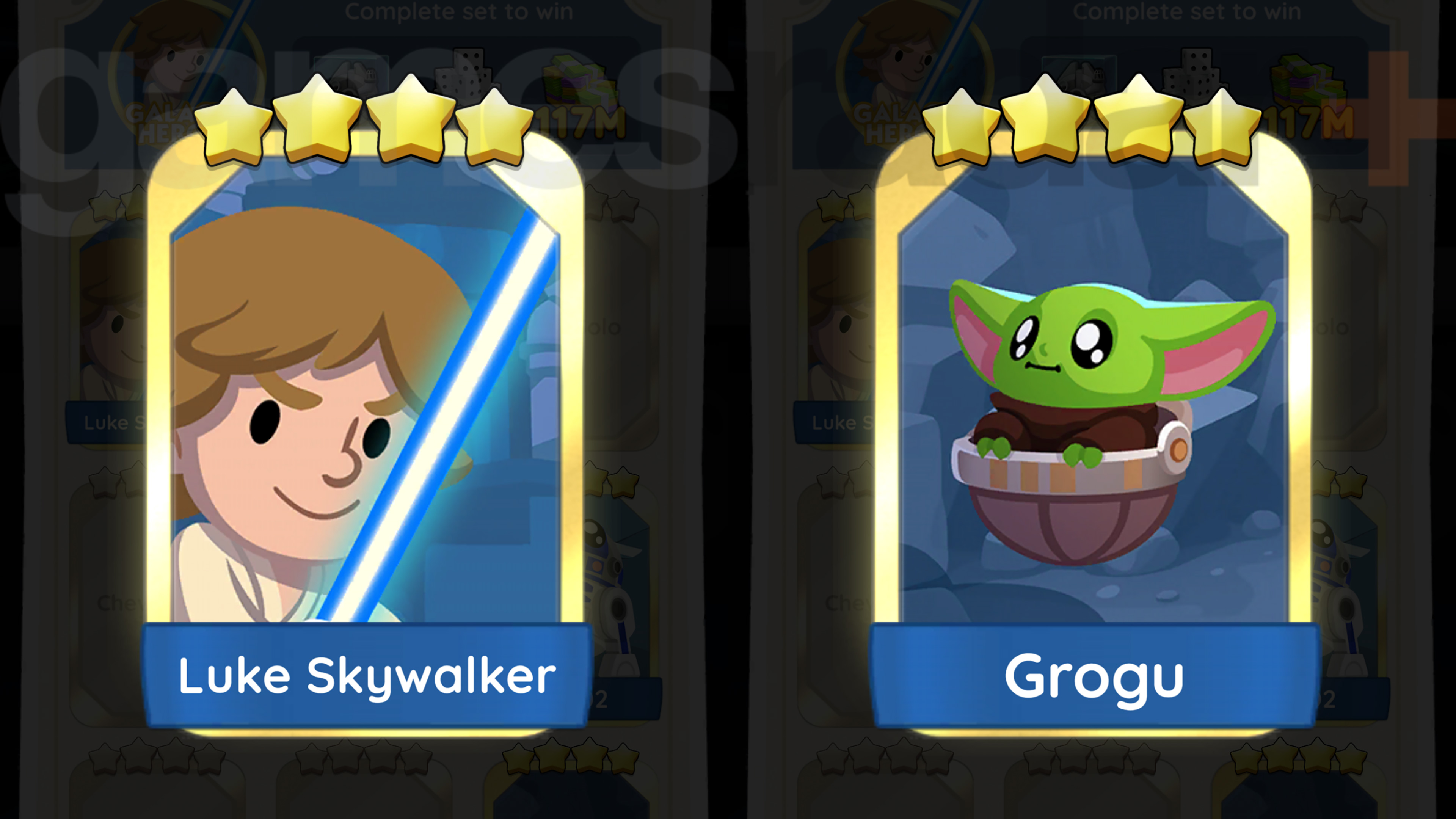 Monopoly Go Golden Blitz cards Luke Skywalker and Grogu
