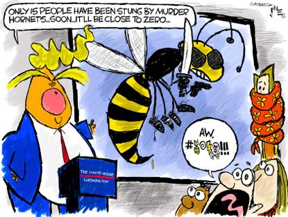 Political Cartoon U.S. Trump murder hornets coronavirus