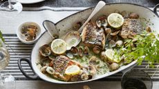 Large platter with hake and clams recipe
