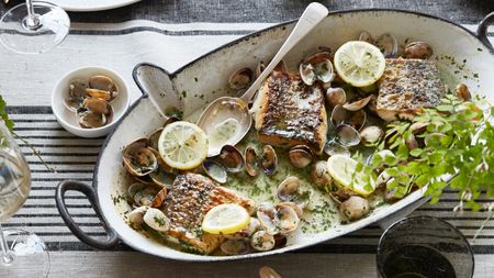 Large platter with hake and clams recipe