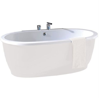 Ellison Freestanding Bath With White Surround, with a white towel hanging over the edge of the bath