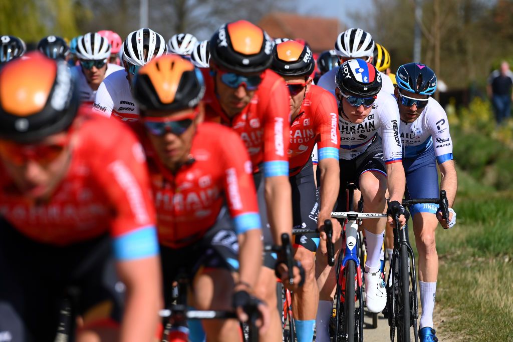 HARELBEKE BELGIUM MARCH 25 Matej Mohoric of Slovenia and Team Bahrain Victorious competes during the 65th E3 Saxo Bank Classic 2022 a 2039km one day race from Harelbeke to Harelbeke E3SaxobankClassic WorldTour on March 25 2022 in Harelbeke Belgium Photo by Tim de WaeleGetty Images