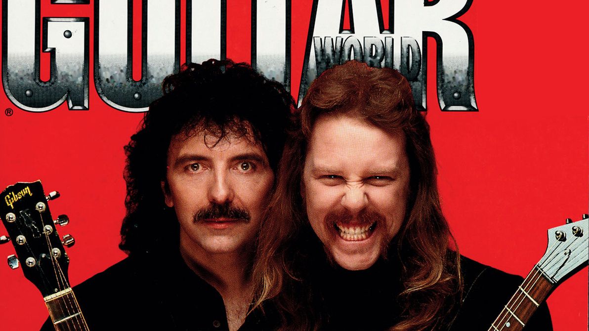 Tony Iommi and James Hetfield on the cover of Guitar World, 1992