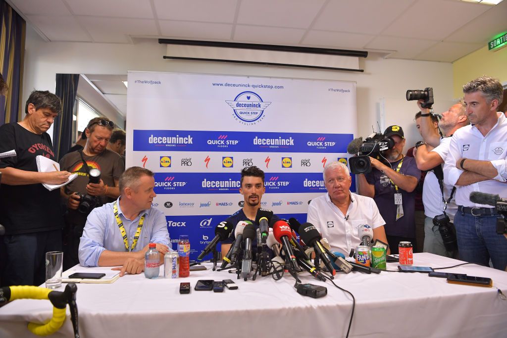 Julian Alaphilippe holds court on the Tour de France rest day in Nimes.