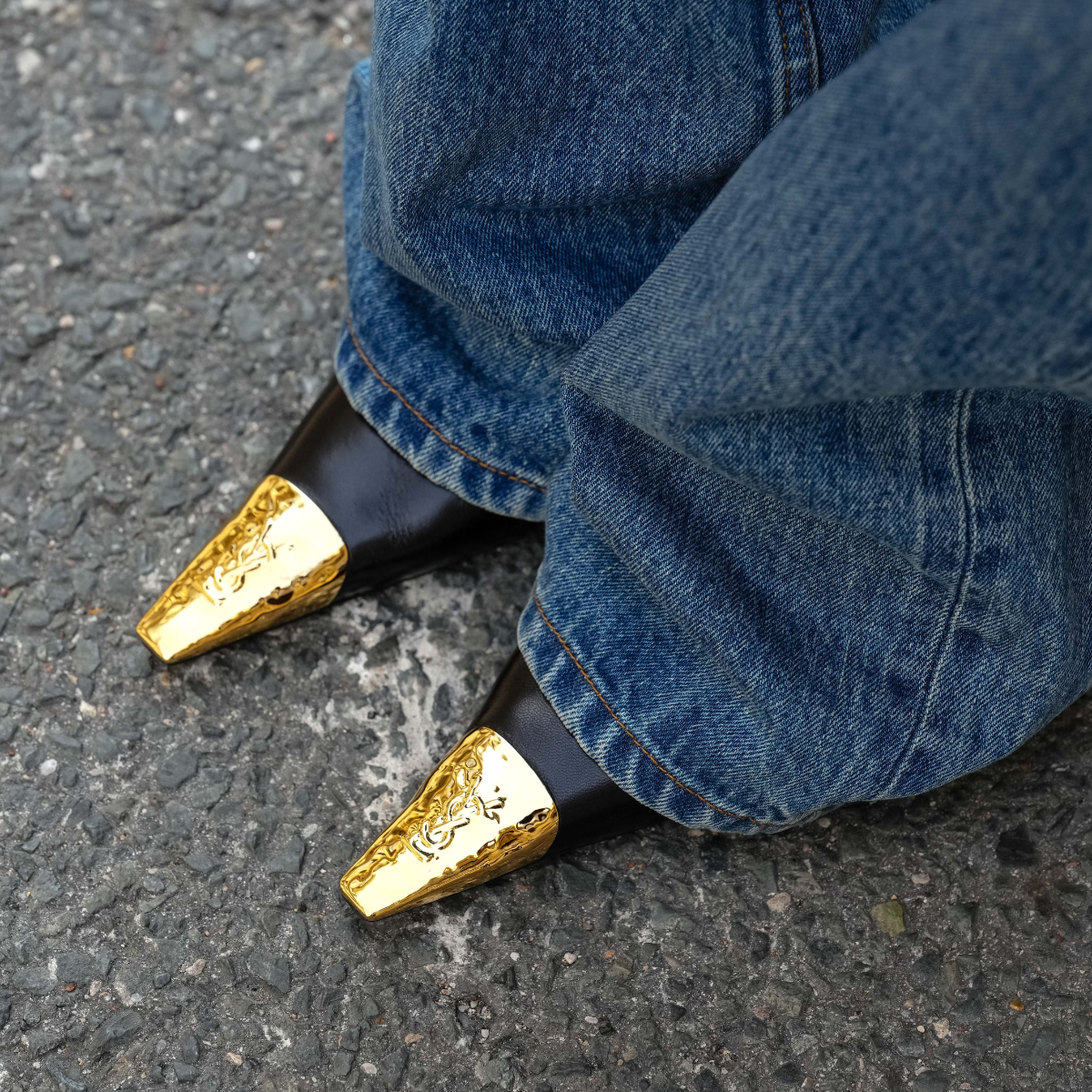 YSL metal toe cap jeanne heels and jeans