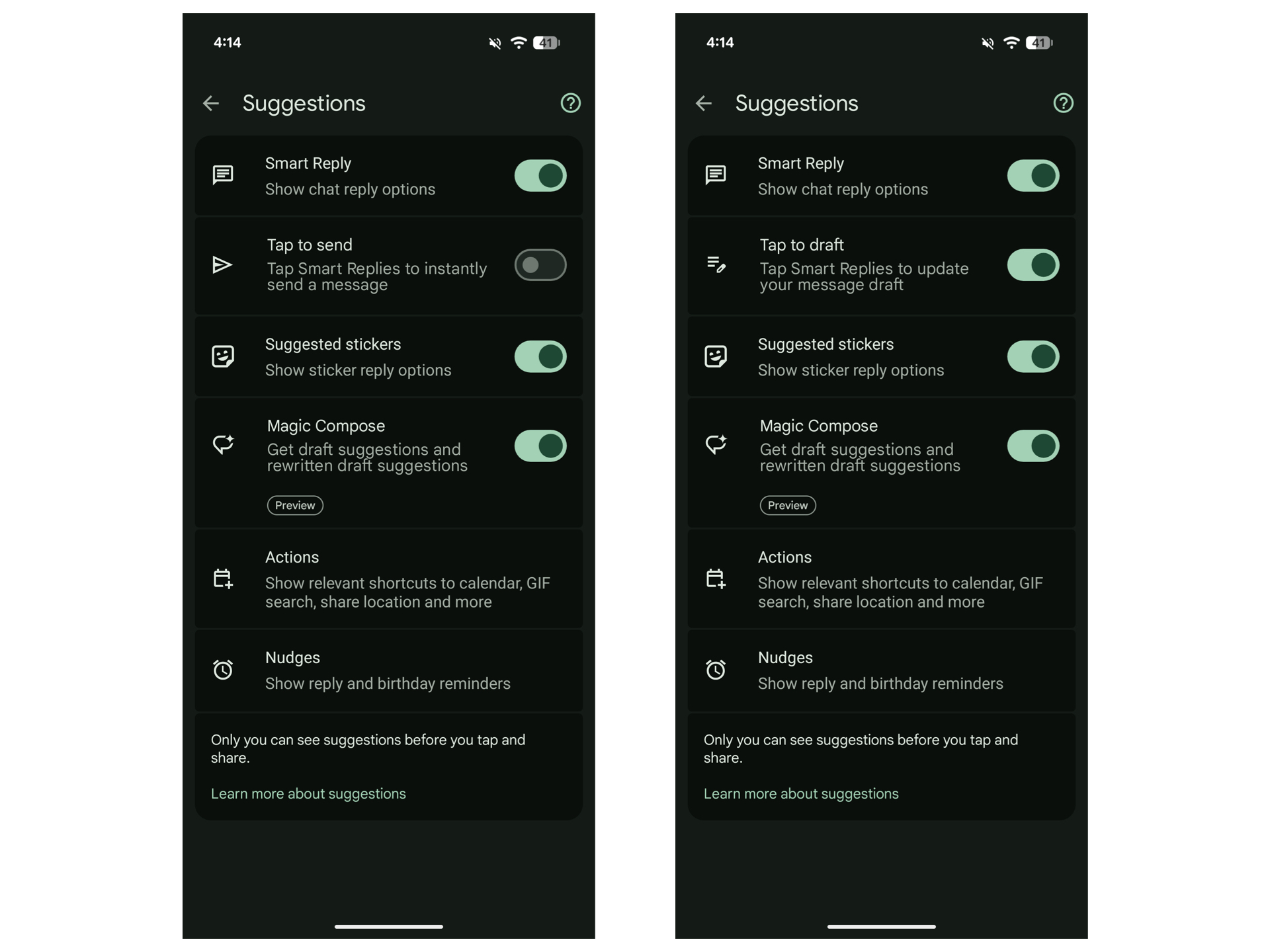 Tap to edit the feature for a smart reply in Google Messages