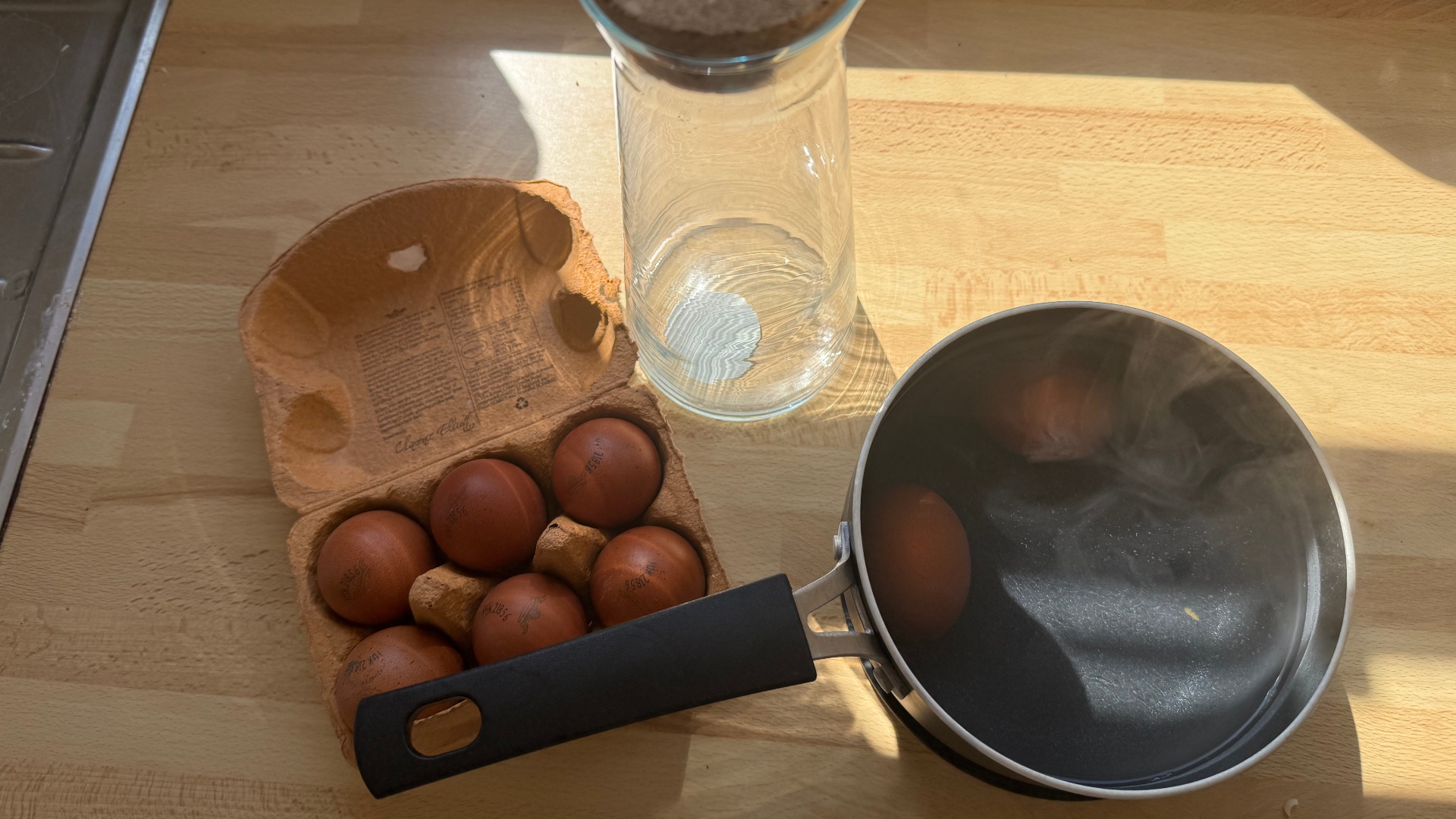 Eggs, water and boiling eggs