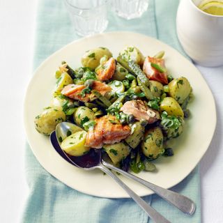 New Potato and Grilled Salmon Salad with Dijon and Parsley Dressing
