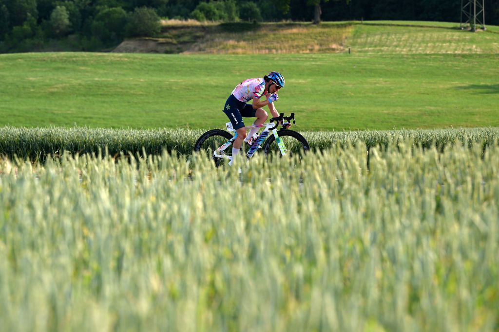 WEINFELDEN SWITZERLAND JUNE 17 Elise Chabbey of Switzerland and Team CanyonSRAM Racing competes in the breakaway during the 3rd Tour de Suisse Women 2023 Stage 1 a 56km stage from Weinfelden to Weinfelden UCIWWT on June 17 2023 in Weinfelden Switzerland Photo by Dario BelingheriGetty Images