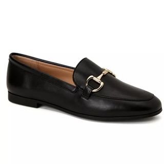 black buckle front loafers
