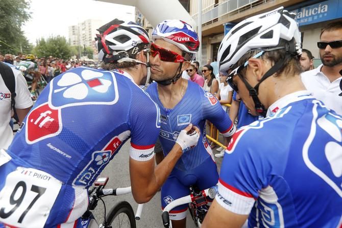 FDJ.fr teammates celebrate the stage 8 win with Bouhanni