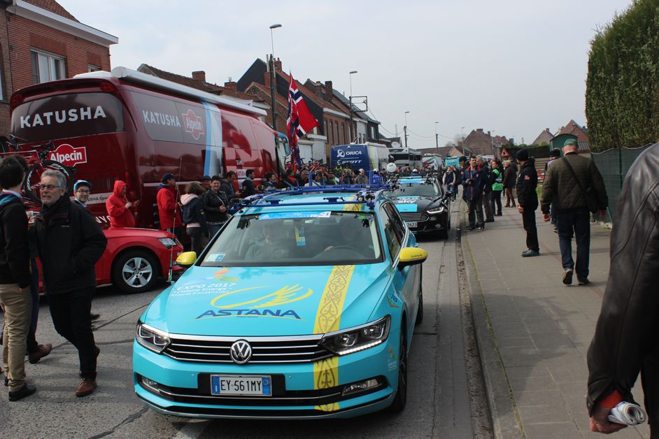 The long straight road where the team buses are parked