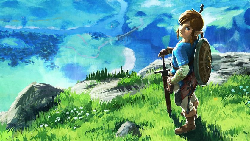 The Legend of Zelda: Breath of the Wild artwork of Link looking over his shoulder as he stands on a hilltop overlooking Hyrule