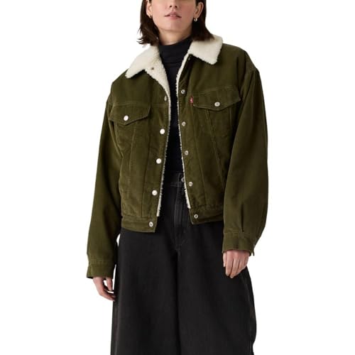 Levi's Women's 90s Sherpa Trucker Jacket (standard and Plus), Ivy Green (corduroy - Non Stretch), Small, Standard