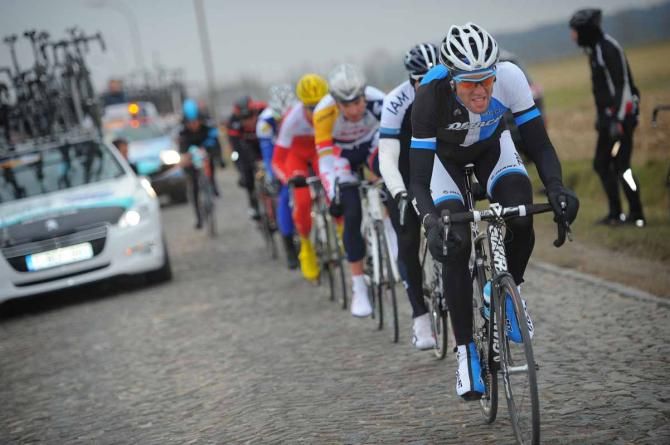 Maarten Wijnants (Blanco Team) gives it a turn on the front
