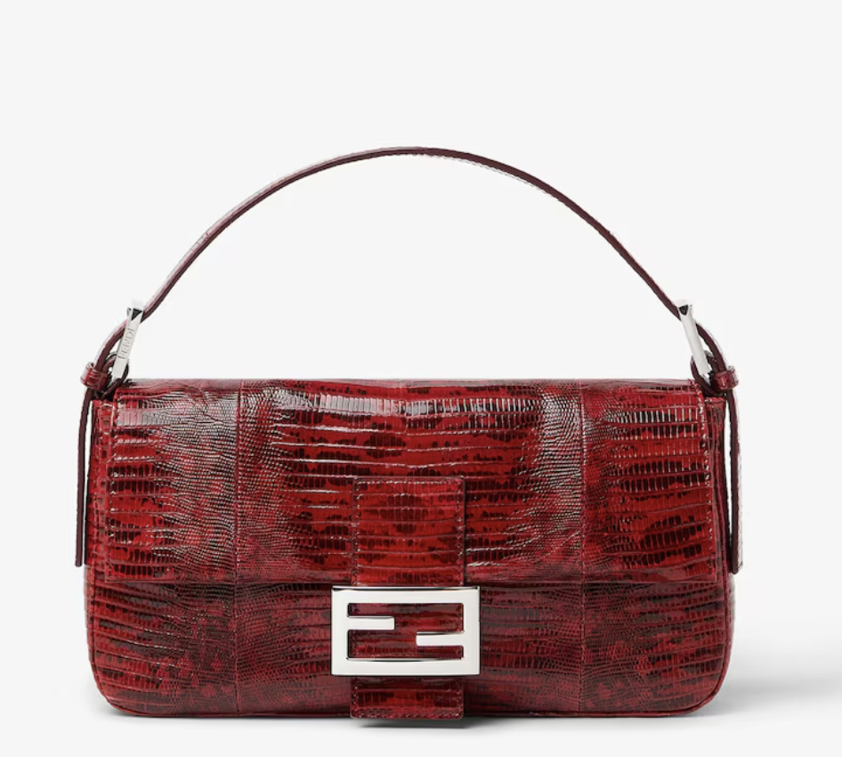 Fendi, Burgundy Lizard Leather Baguette