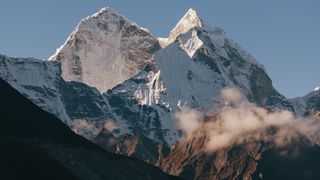 Kantega Peak in the Himalayas covered in snow