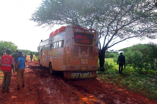 The bus that was attacked in Mandera, Kenya.