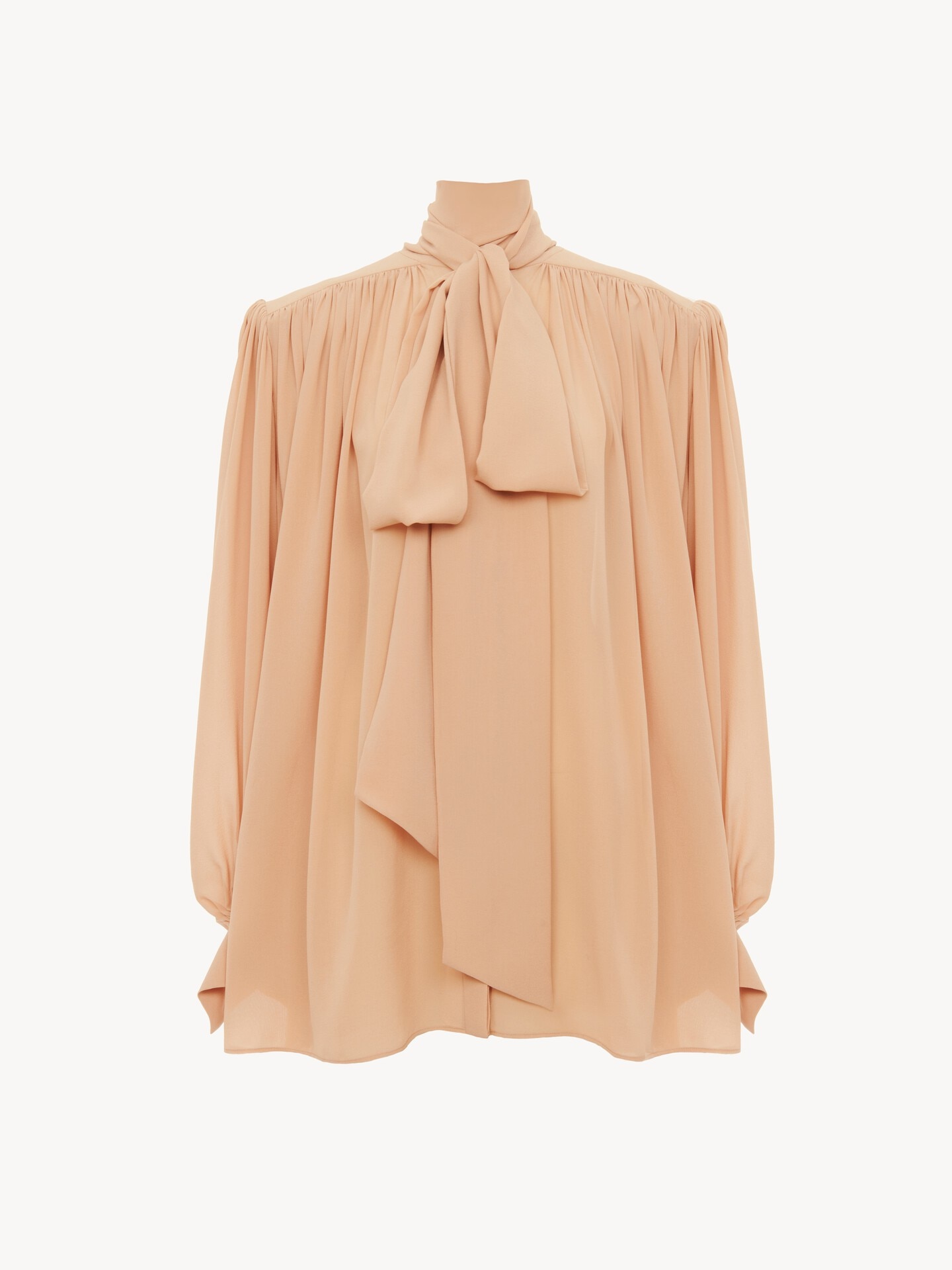 Oversized Gathered Lavalli&amp;egrave;re Blouse in Cr&amp;ecirc;pe De Chine