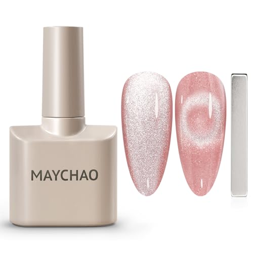Maychao 15ml Cat Eye Gel Nail Polish 1pc Jelly Pink Magnetic Nail Polish With Magnet Soak Off Holographic Cat Eye Gel Polish for Nail Art Manicure Salon Diy at Home