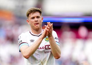 Burnley’s Nathan Collins applauds the fans at the end of the Premier League match at the London Stadium. Picture date: Sunday April 17, 2022