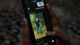 A user creates Studio Ghibli art using ChatGPT (AI) on a mobile phone.