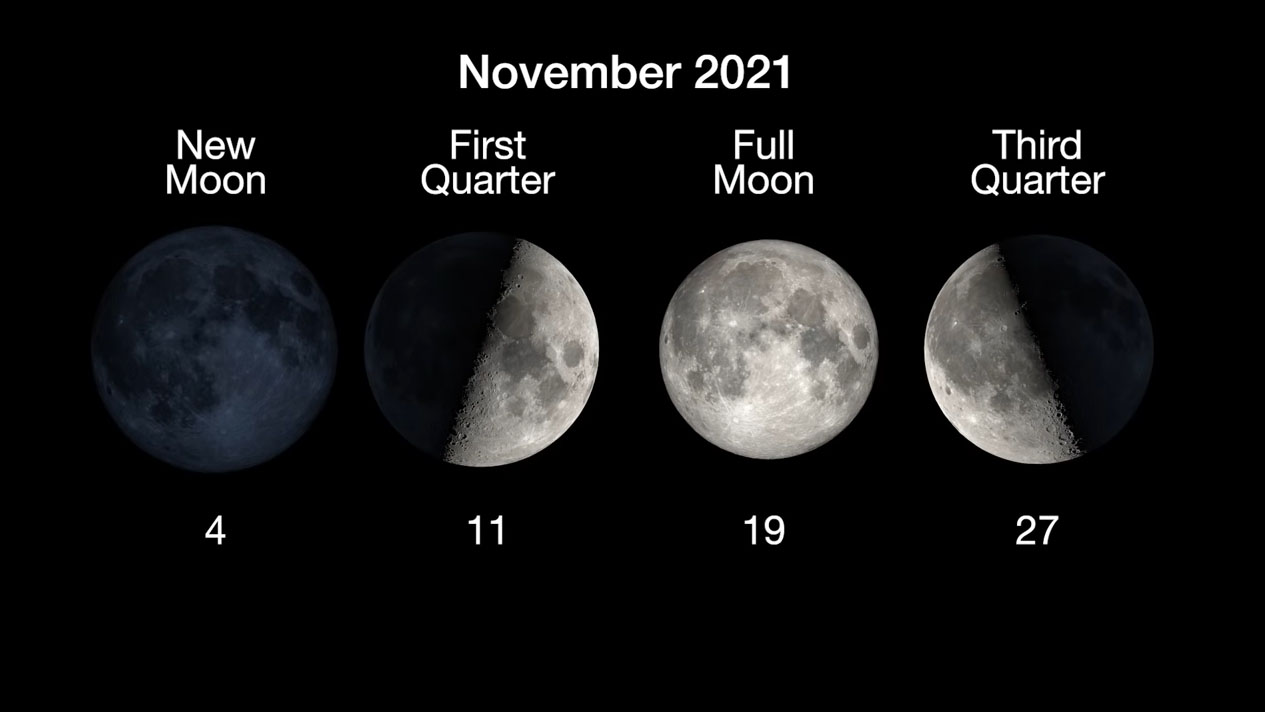 The dates of the moon phases of November 2021.