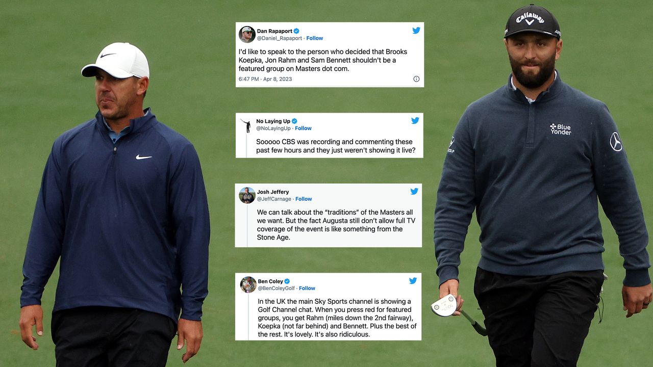 Brooks Koepka and Jon Rahm with tweets overlayed