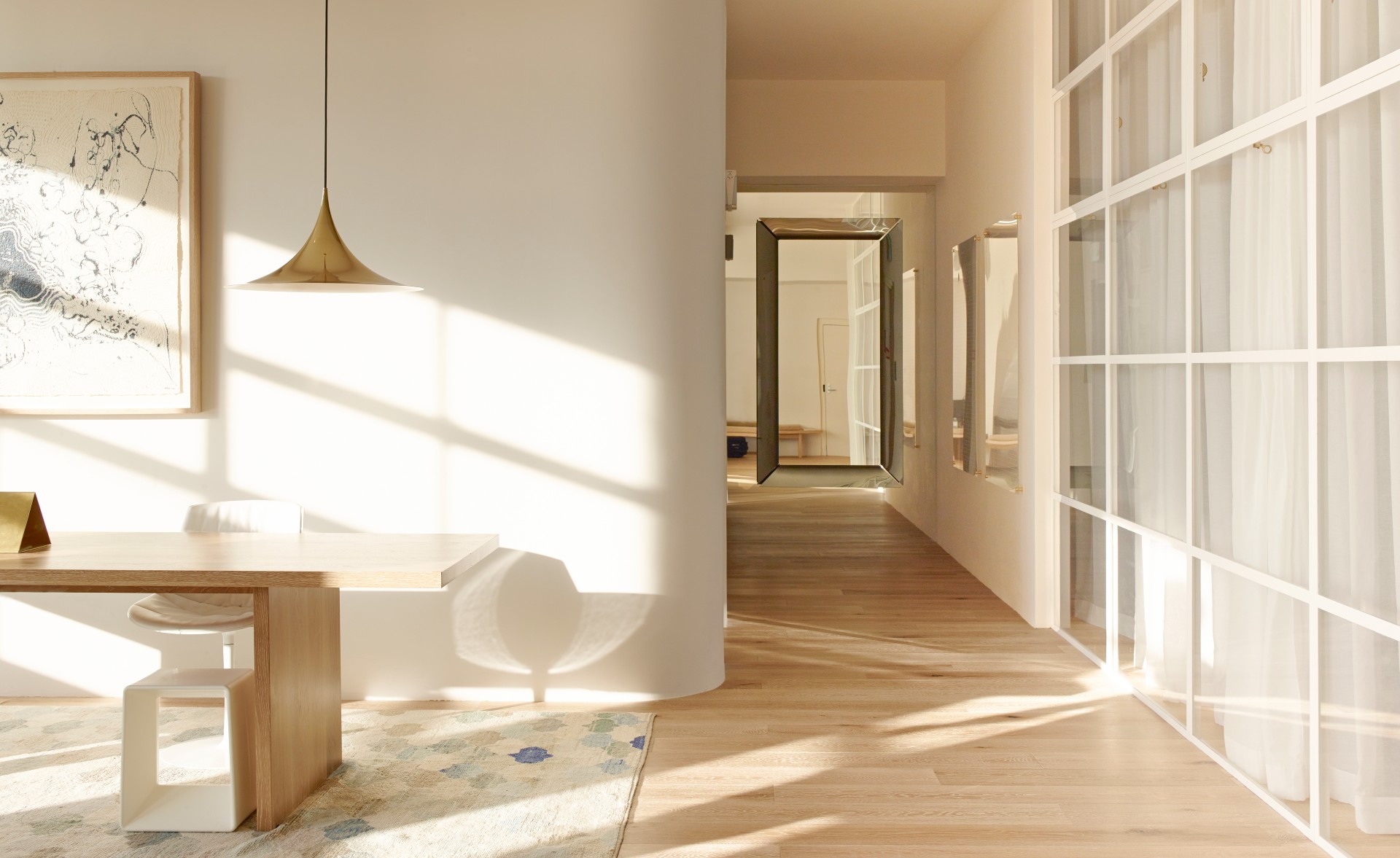 Interior with contemporary art in zen blue and white tones