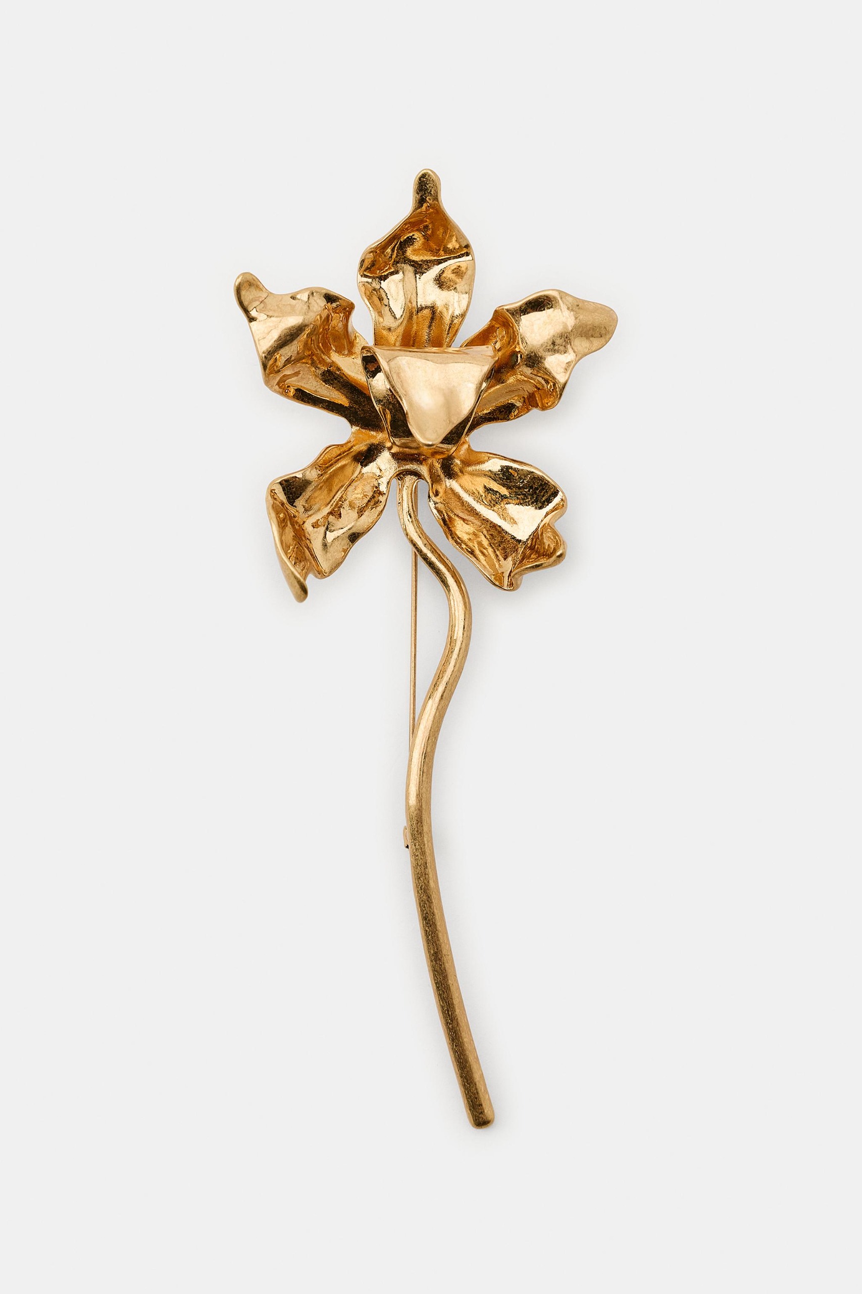 zara gold floral brooch pin