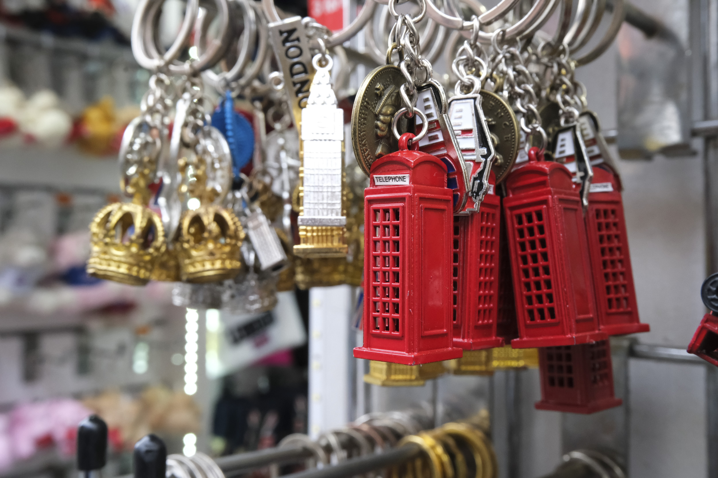 Closeup of London souvenirs in a shop, taken with the Fujifilm X-M5