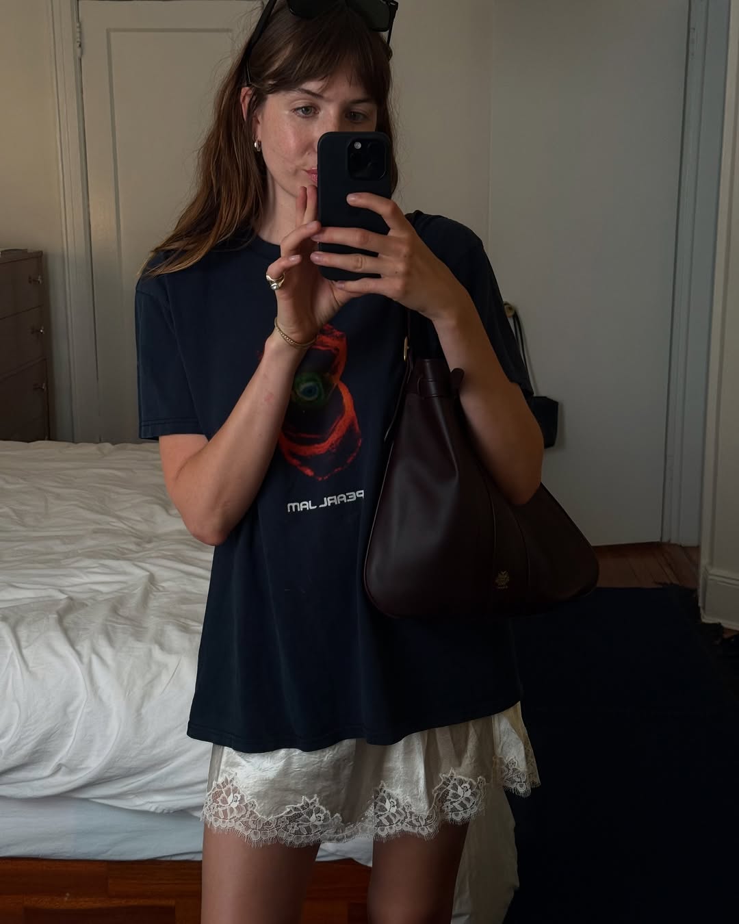 Lizzy Hadfield wearing silk tap shorts