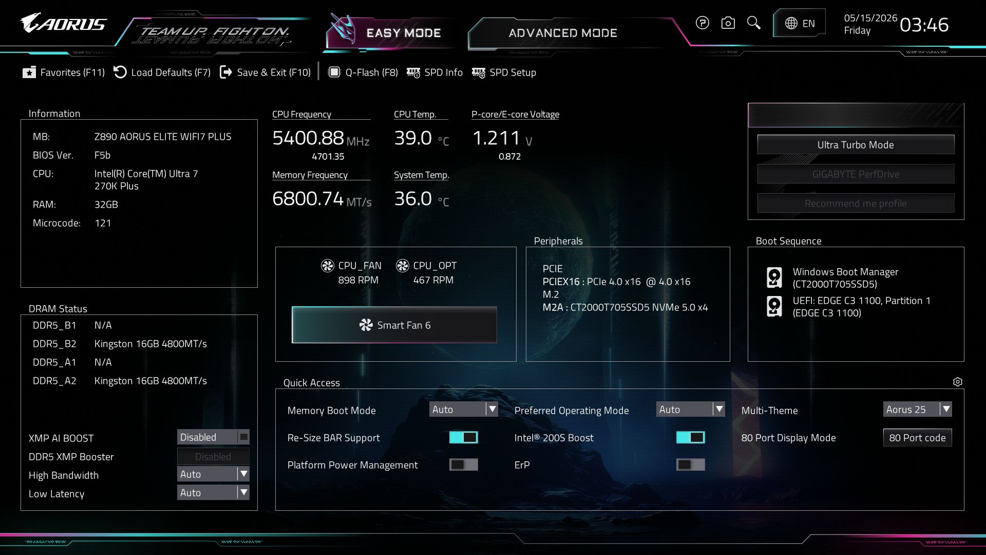 Gigabyte Z890 Aorus Elite Wifi7 Plus - BIOS