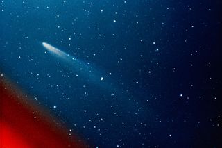 This color photograph of Comet Kohoutek (C/1973 E1) was captured from the Catalina Observatory in Arizona, on Jan. 11, 1974.
