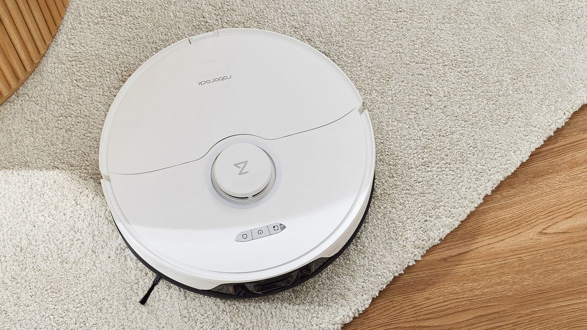 The Roborock S8 robot vacuum on a carpet