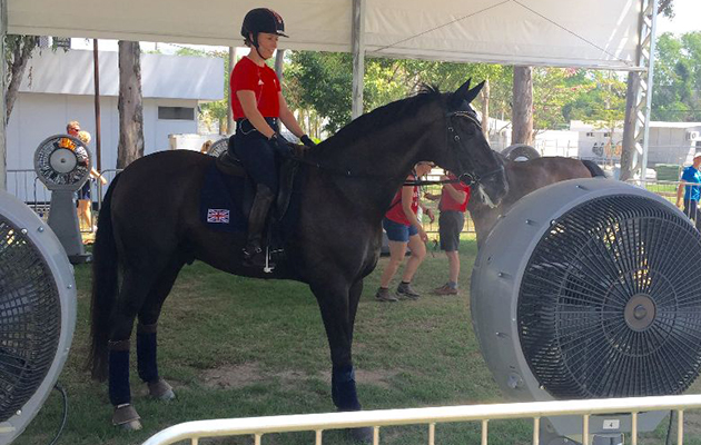 Reece cooling off in the misting fans