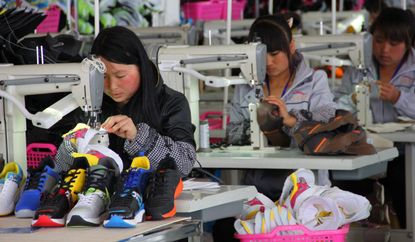 A factory that makes shoes in China