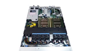 A photograph of the internal chassis layout of the Dell EMC PowerEdge R450