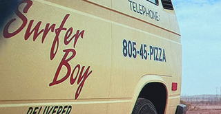 Surfer Boy pizza van with phone number