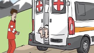 Greg Minnaar's feet are slammed in ambulance door