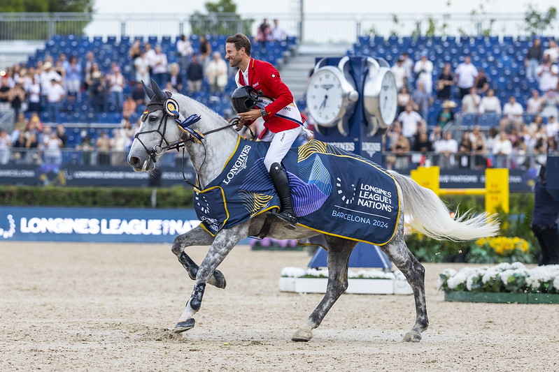 Christian Kukuk and Checker 47, part of the winning showjumping team from Germany who landed the inaugural Longines League of Nations Final in Barcelona, Spain.