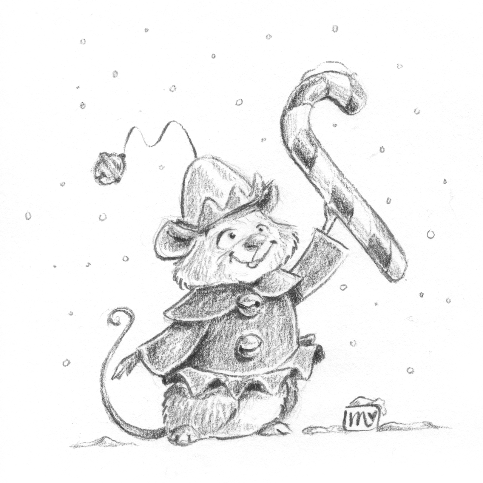 Storyful characters; a cartoon mouse holding a candy cane