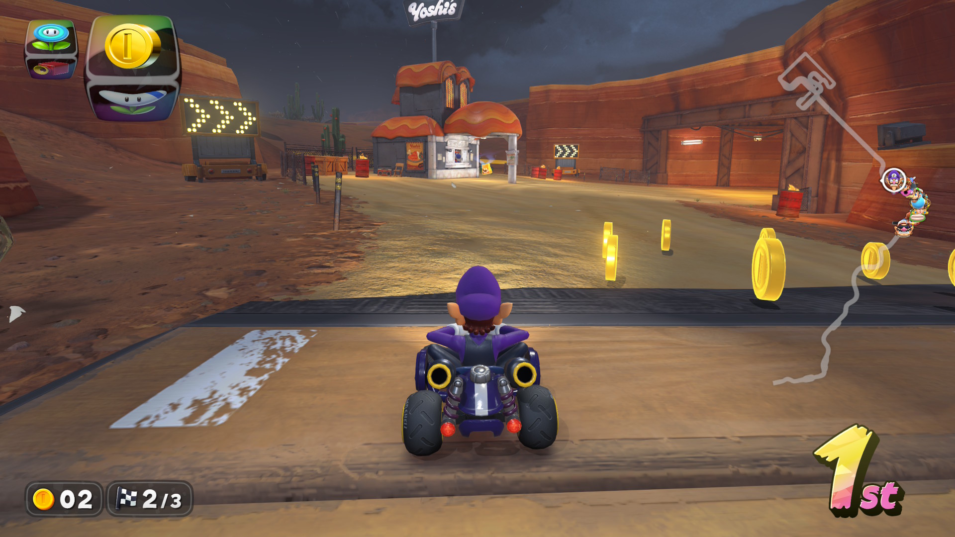 Waluigi racing in Mario Kart World
